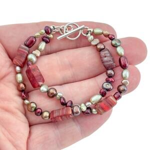 Vintage Sterling Silver 925 Multi Pearl Agate Bracelet 6.5"